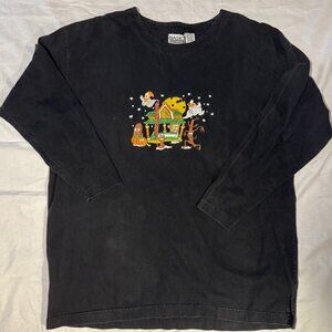 Vintage Basic Editions Embroidered Halloween Long Sleeve T, Black, Size L